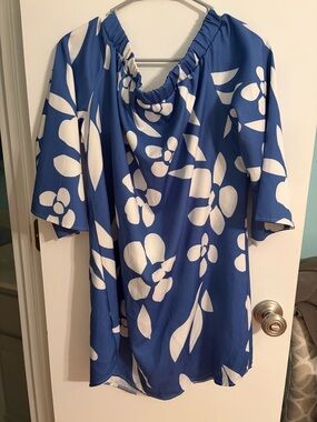 Blue & White Floral Off-Shoulder Dress